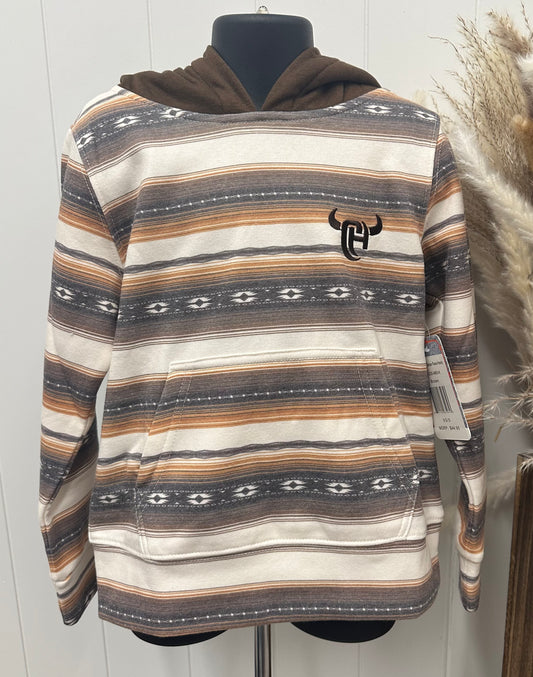 KIDS STRIPED BROWN GREY HOODIE