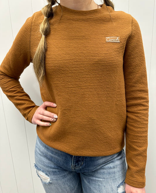 CINCH WOMENS WAFFLE RUST PULLOVER