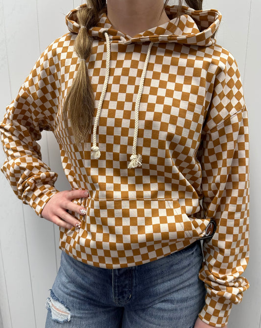 AMPERSAND AVE RUST CHECKERED HOODIE