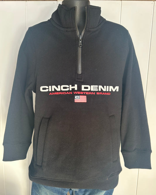 CINCH BOYS BLACK 1/4 ZIP FLEEVE PULLOVER