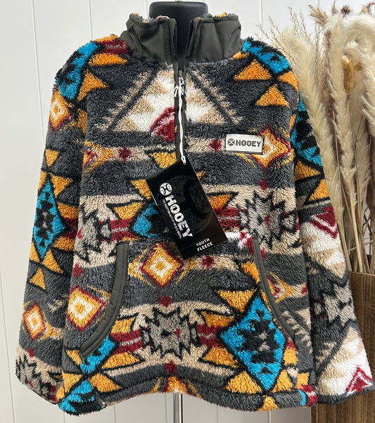 HOOEY YOUTH BROWN FLEECE AZTEC HOODIE