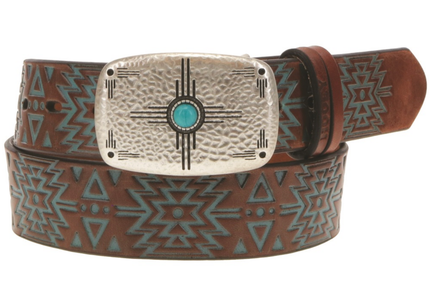 HOOEY BROWN LEATHER BELT WITH TURQUOISE