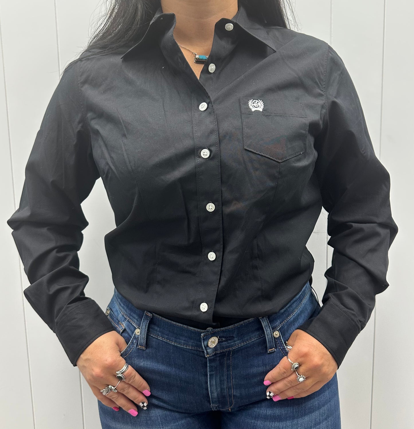 WOMENS CINCH L/S BLACK BUTTON UP