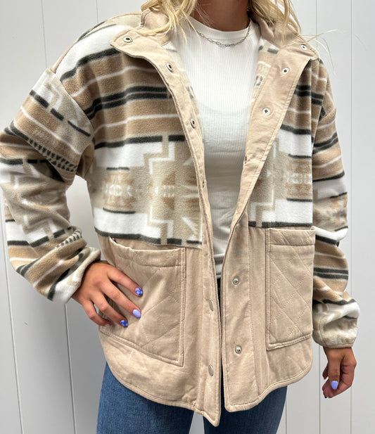 TAUPE QUILTED AZTEC JACKET