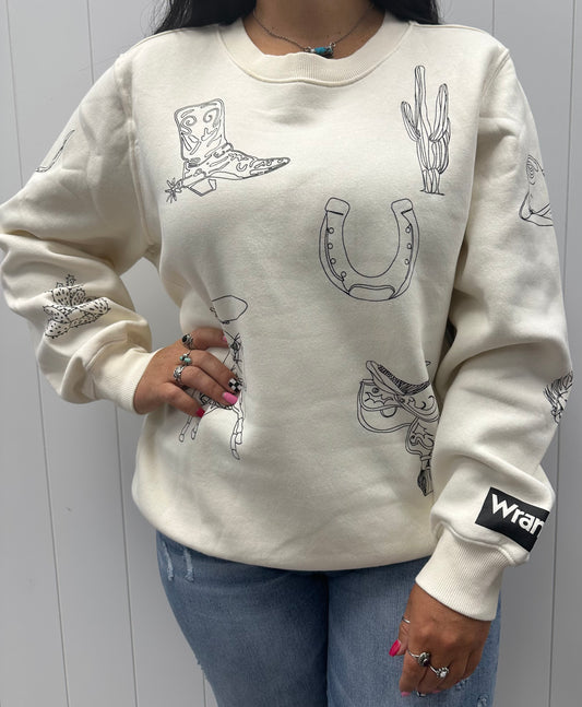 WRANGLER WOMENS CREAM RETRO GRAPHIC CREW