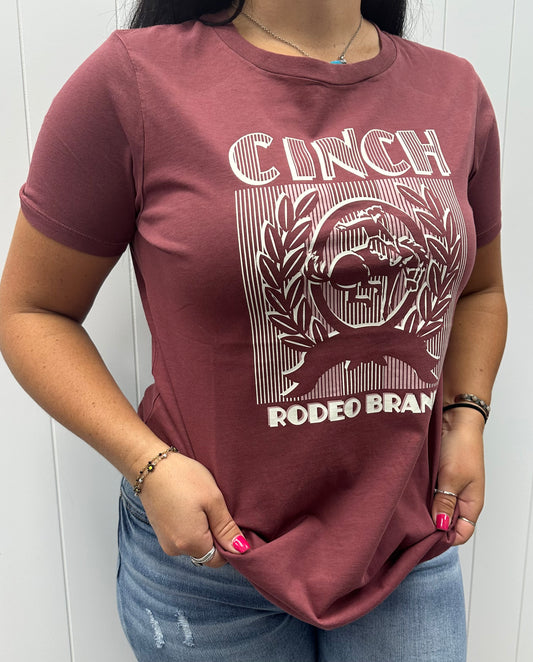 CINCH WOMENS BURGUNDY RODEO BRAND TEE