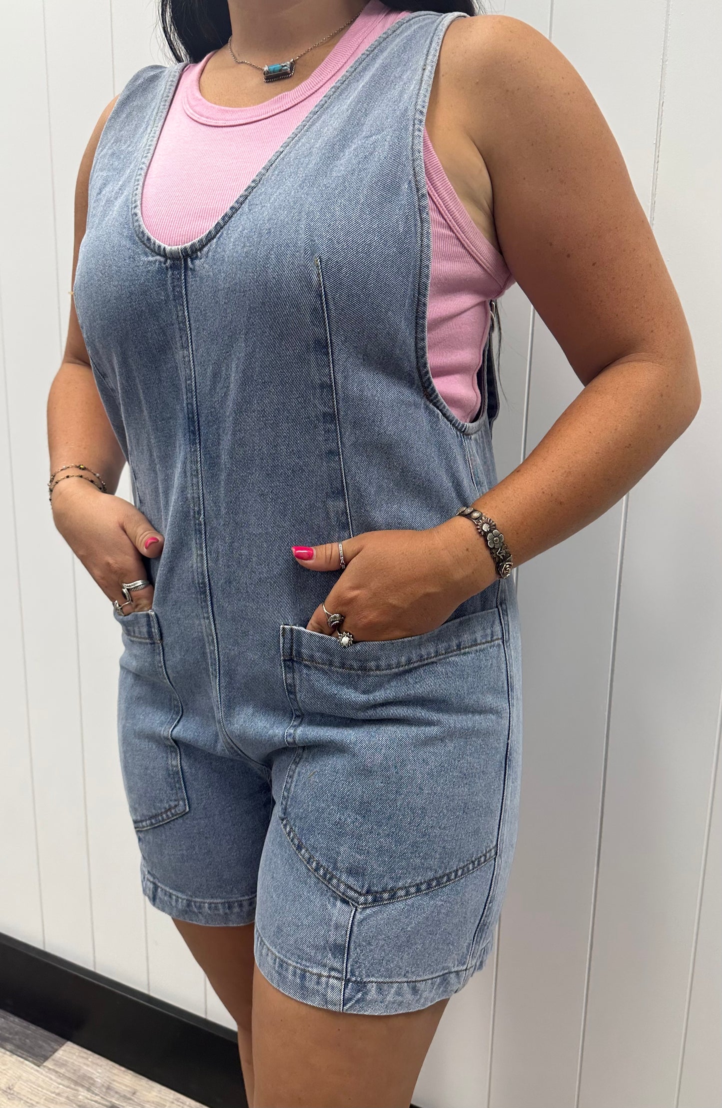 WASHED DENIM SHORTALL