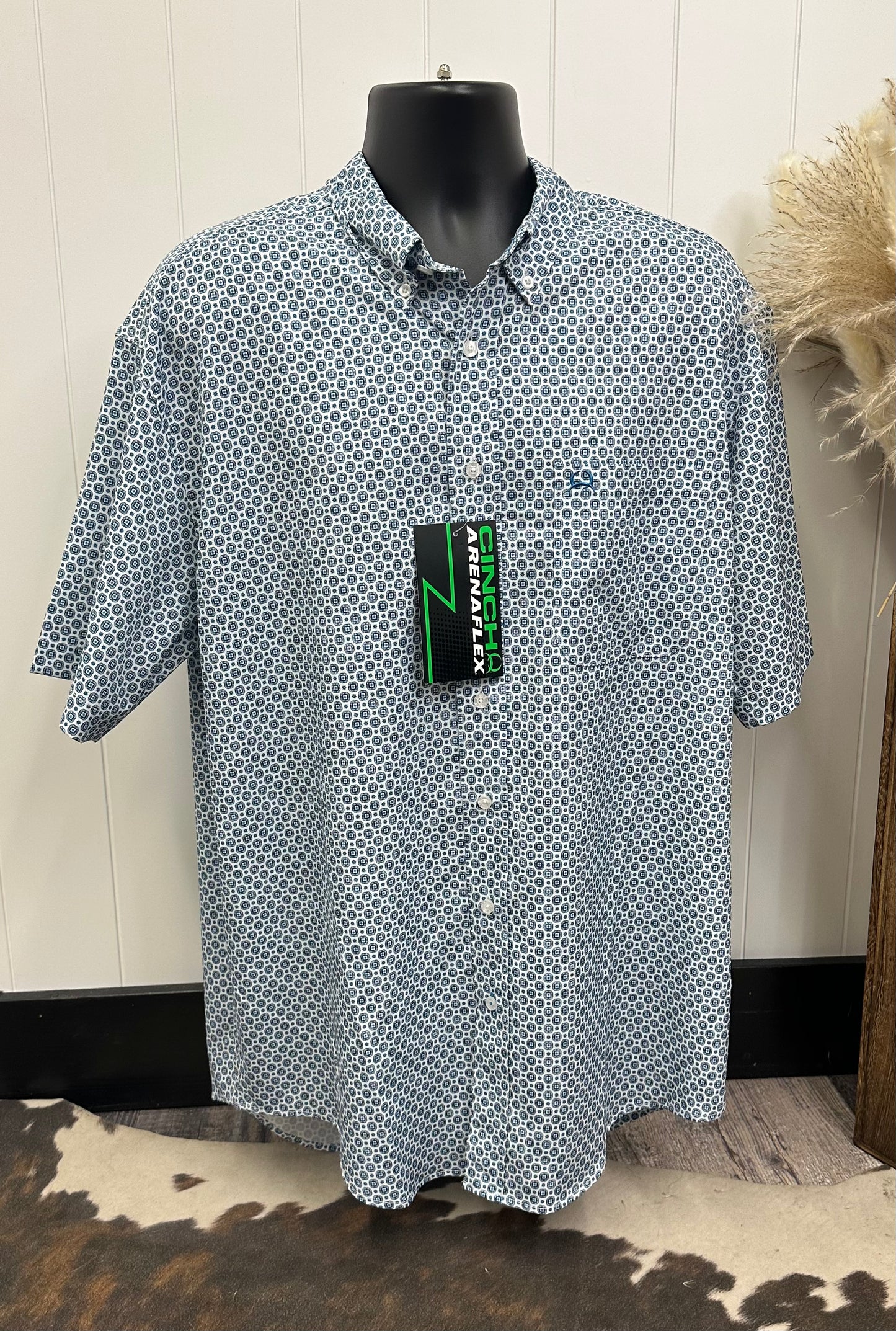 CINCH MEN'S WHITE/BLUE SS BUTTON UP