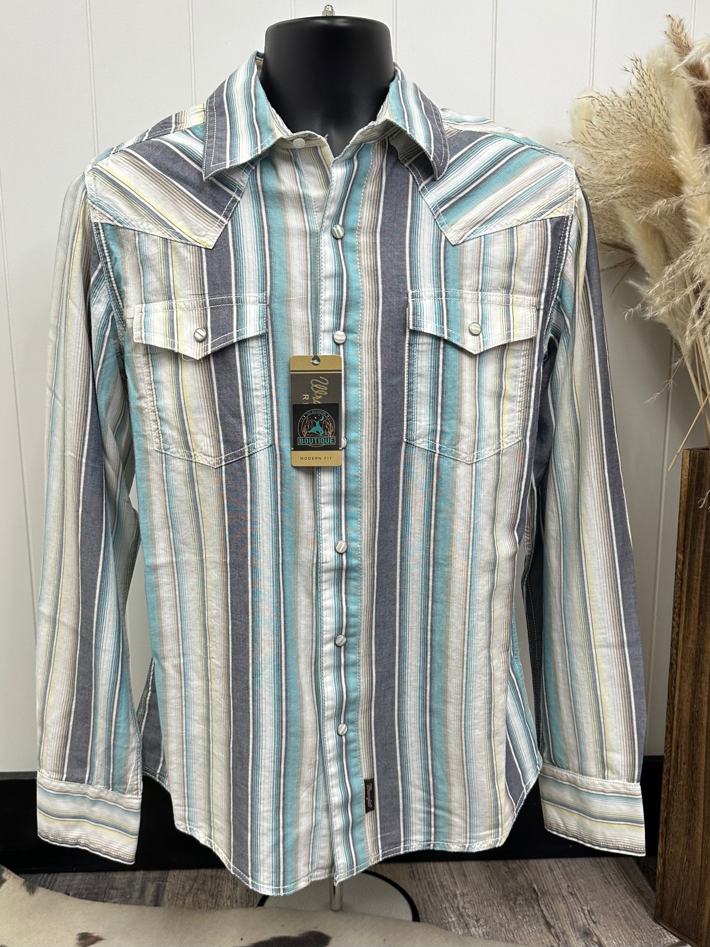 WRANGLER MENS RETRO BLUES STRIPED LS