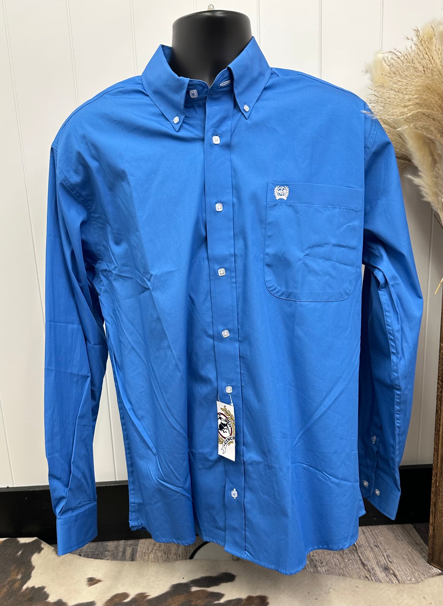 MENS CINCH L/S BLUE BUTTON UP