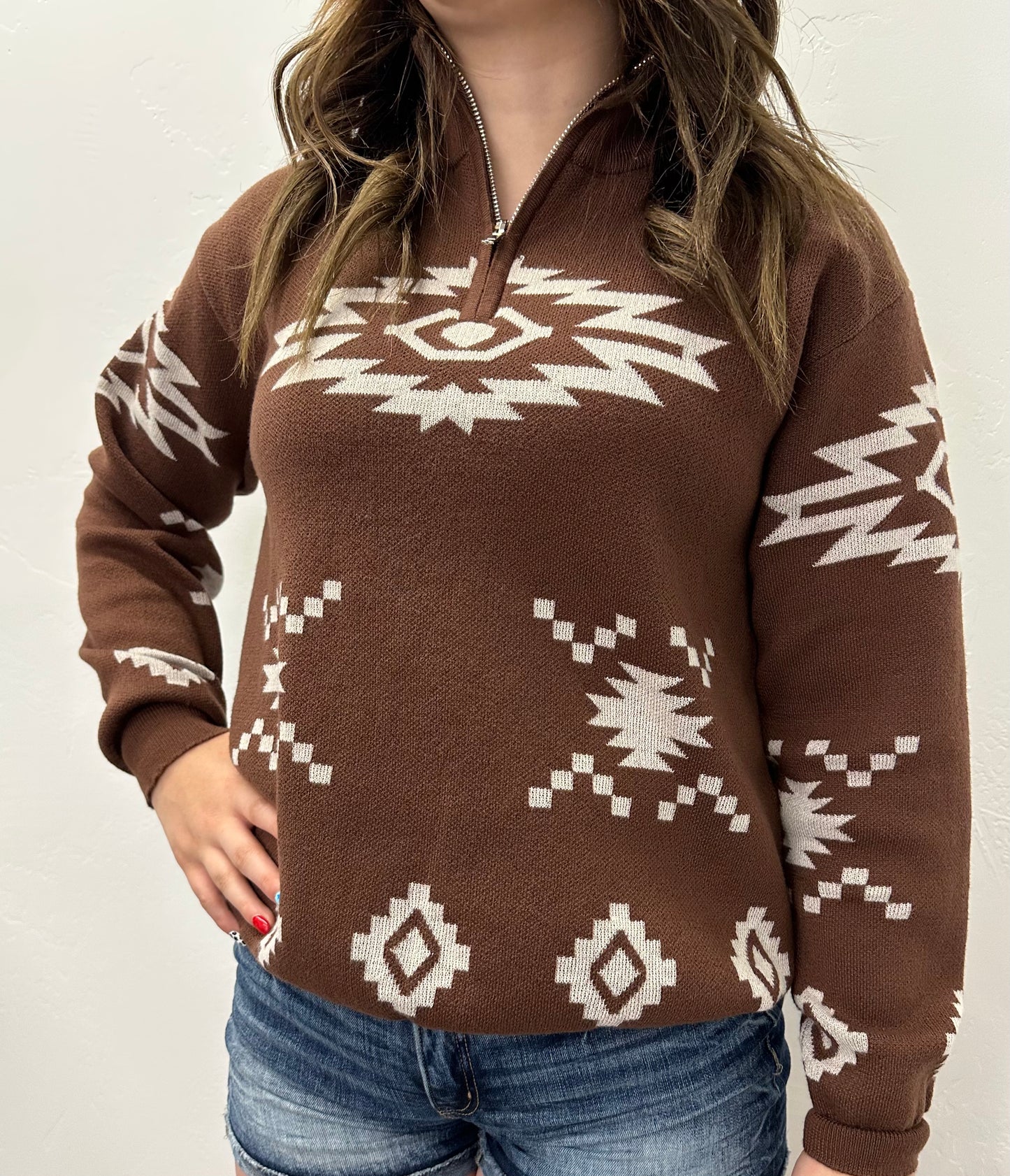 COCOA AZTEC ZIP PULLOVER