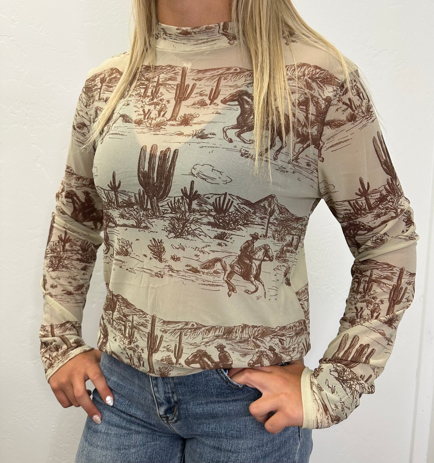 WESTERN SCENE MESH TOP